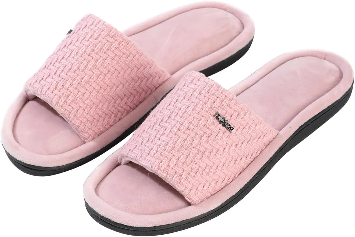 Roxoni Velvet Knit Flat Sandals for Women - Stylish Textured Woven Surface, Soft Ridge Around Insole