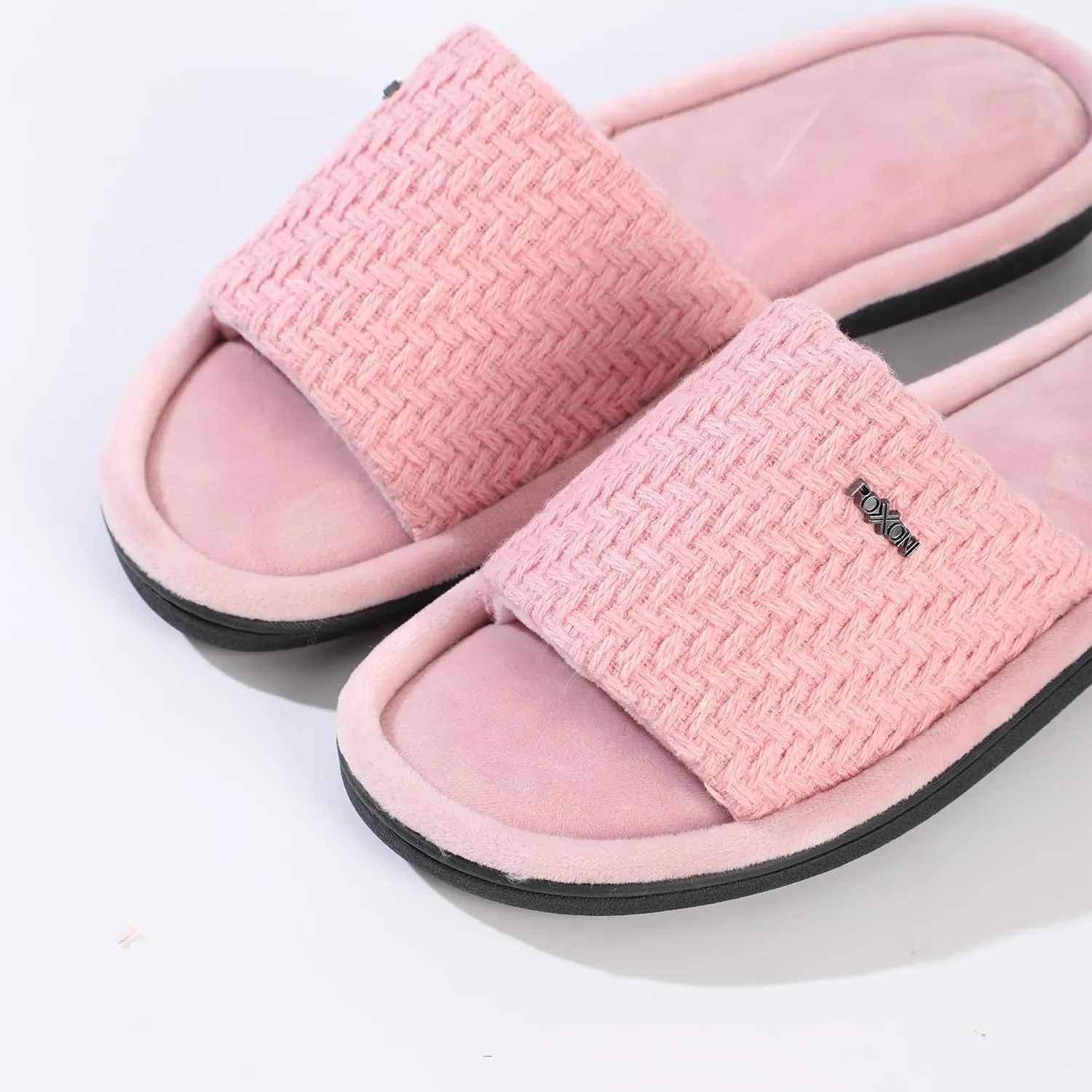 Roxoni Velvet Knit Flat Sandals for Women - Stylish Textured Woven Surface, Soft Ridge Around Insole