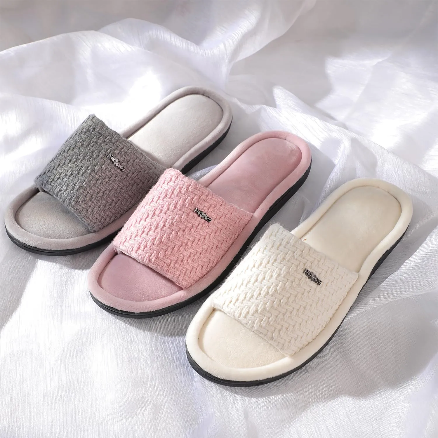 Roxoni Velvet Knit Flat Sandals for Women - Stylish Textured Woven Surface, Soft Ridge Around Insole