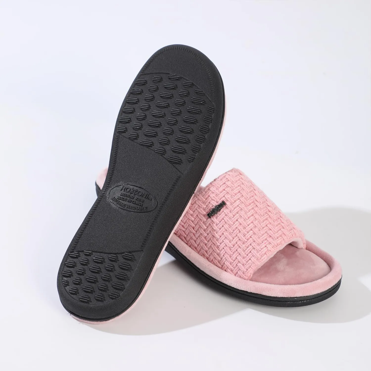 Roxoni Velvet Knit Flat Sandals for Women - Stylish Textured Woven Surface, Soft Ridge Around Insole