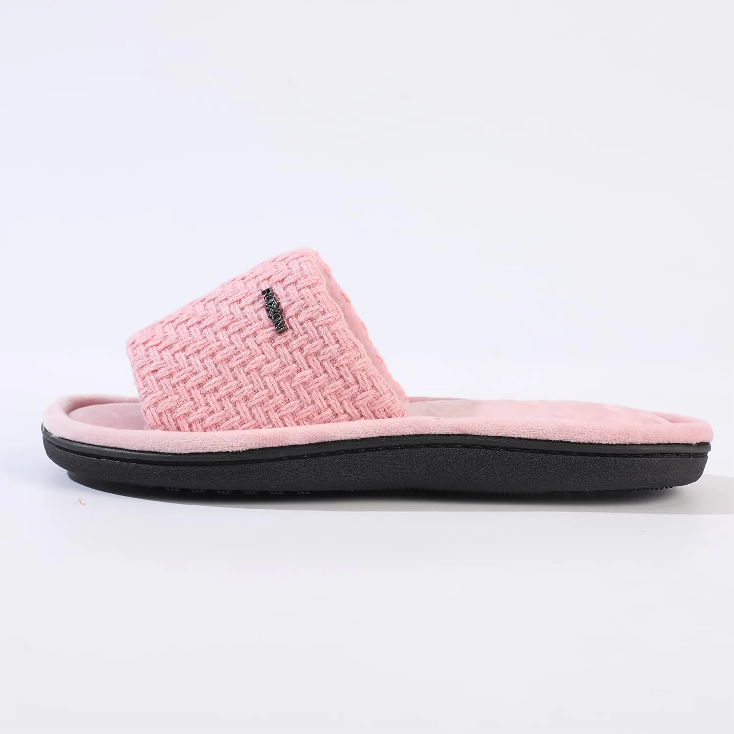 Roxoni Velvet Knit Flat Sandals for Women - Stylish Textured Woven Surface, Soft Ridge Around Insole