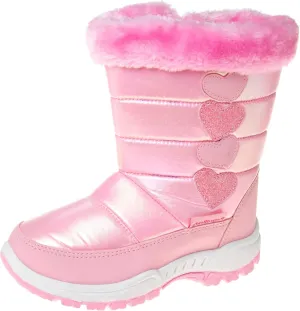 Rugged Bear Girls Snow Boot, Pink/Hearts, 8 Toddler