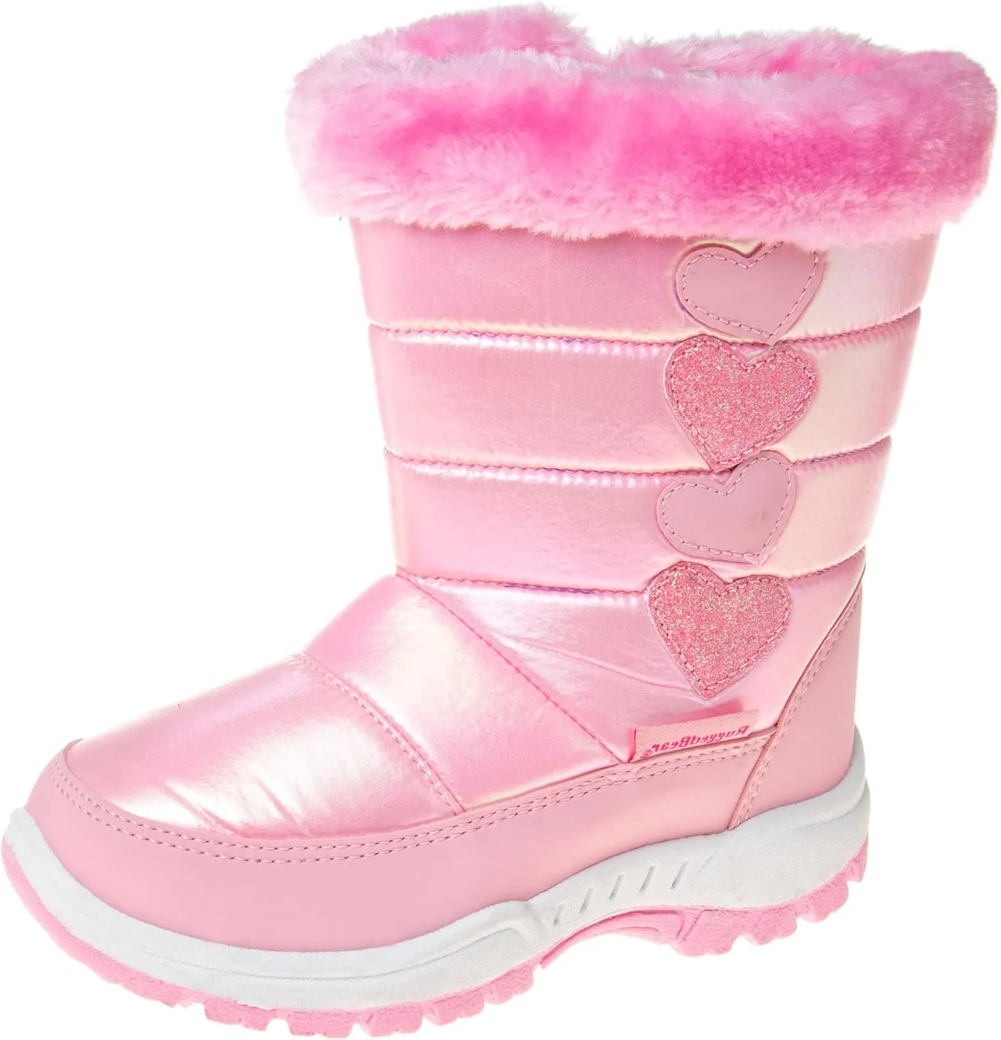 Rugged Bear Girls Snow Boot, Pink/Hearts, 8 Toddler