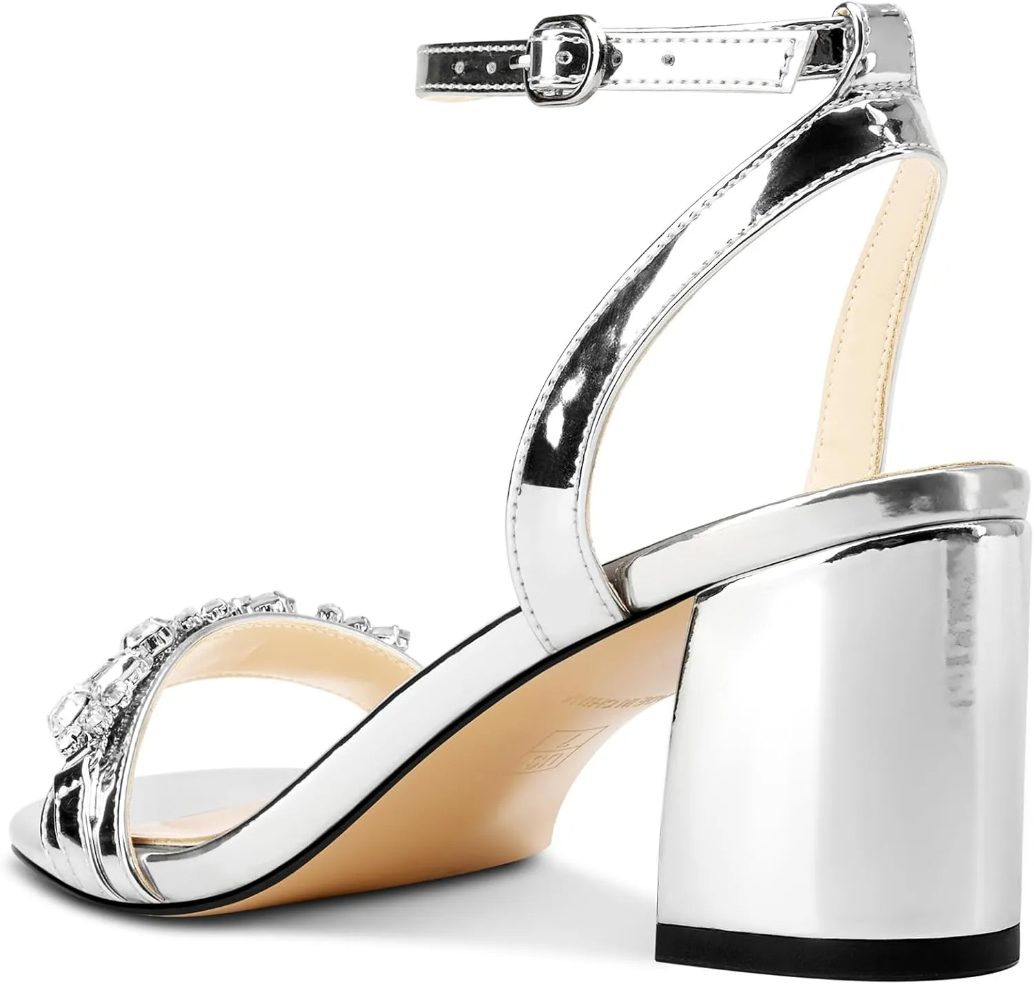 Saekcted Women Chunky Block Mid Heel Peep Open Toe Sandals Ankle Strap Rhinestone Crystal Casual Dress Shoes