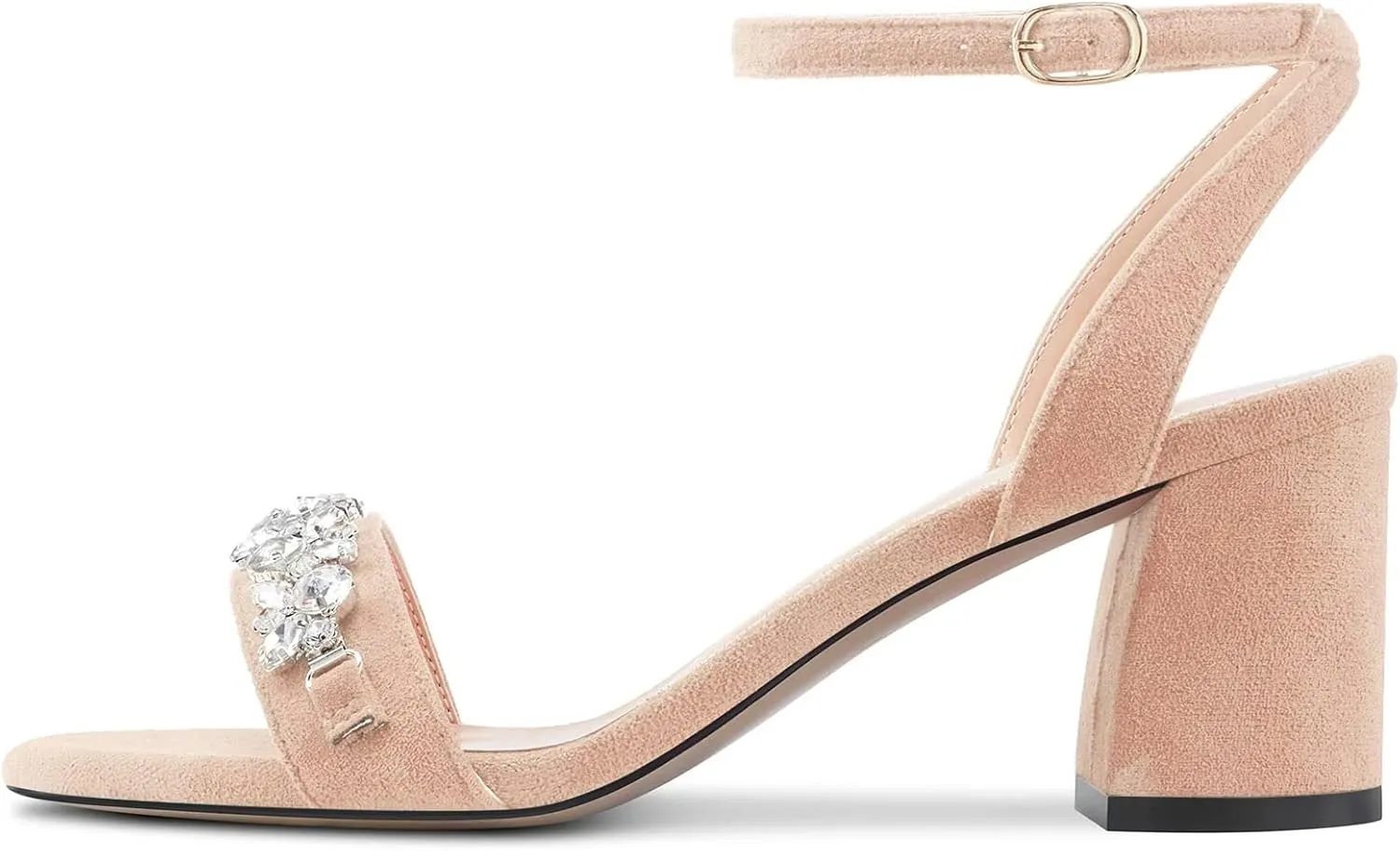 Saekcted Women Chunky Block Mid Heel Peep Open Toe Sandals Ankle Strap Rhinestone Crystal Casual Dress Shoes