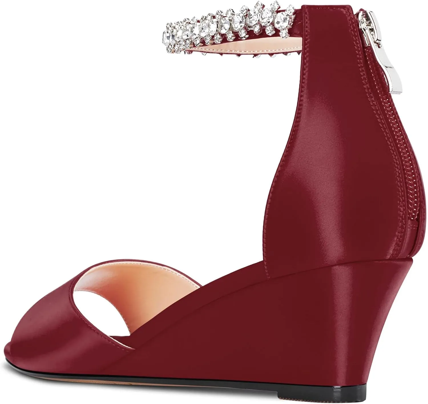 Saekcted Women Chunky Block Wedge Mid Heel Peep Open Toe Sandals Ankle Strap Diamond Crystal Wedding Party Dress 2.0 Inches Heels