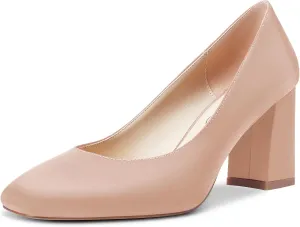 Saekcted Women High Chunky Block Heel Close Square Toe Pumps Slip-on Wedding Office Cute 3.0 Inches Heels Shoes