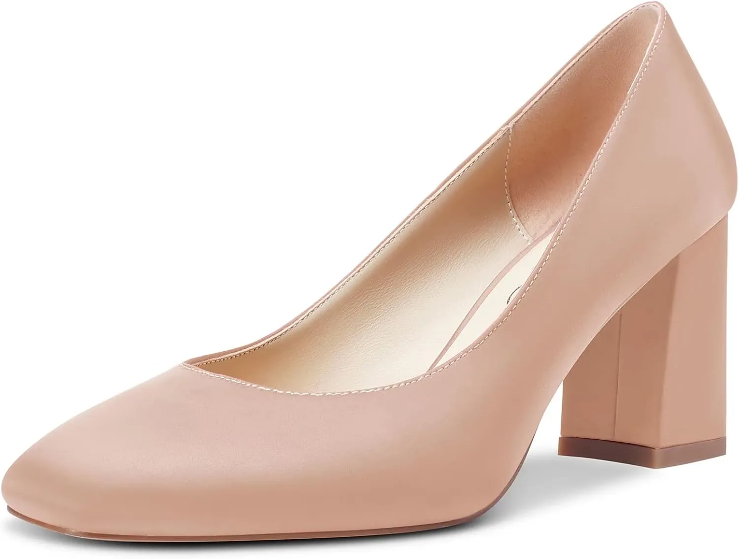 Saekcted Women High Chunky Block Heel Close Square Toe Pumps Slip-on Wedding Office Cute 3.0 Inches Heels Shoes