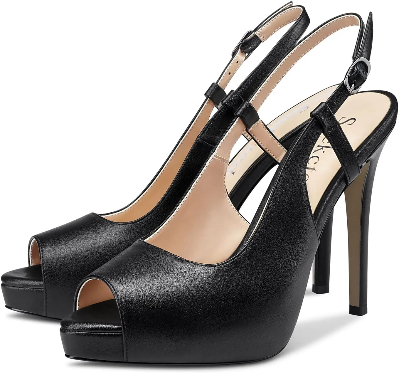 Saekcted Women High Stiletto Platform Heel Peep Open Toe Slingback Sandals Wedding Dress Ankle Strap Pumps 4.7 Inches Heels
