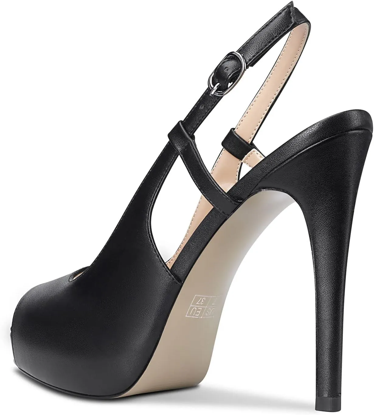 Saekcted Women High Stiletto Platform Heel Peep Open Toe Slingback Sandals Wedding Dress Ankle Strap Pumps 4.7 Inches Heels