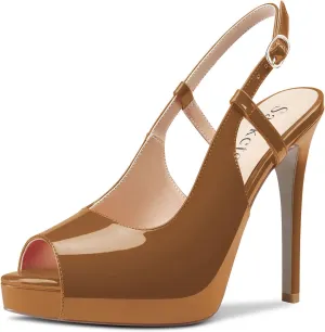 Saekcted Women High Stiletto Platform Heel Peep Open Toe Slingback Sandals Wedding Dress Ankle Strap Pumps 4.7 Inches Heels