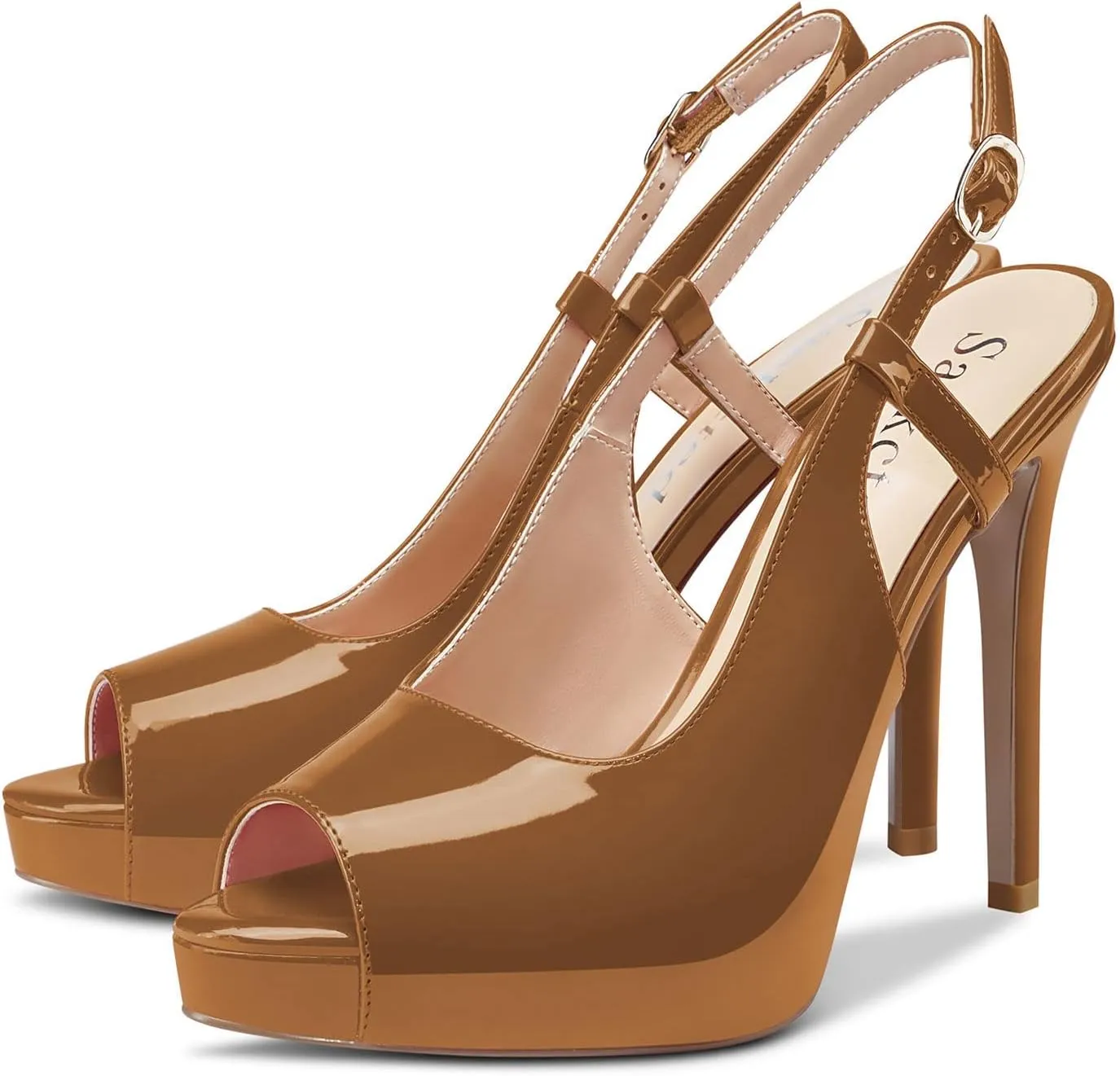 Saekcted Women High Stiletto Platform Heel Peep Open Toe Slingback Sandals Wedding Dress Ankle Strap Pumps 4.7 Inches Heels