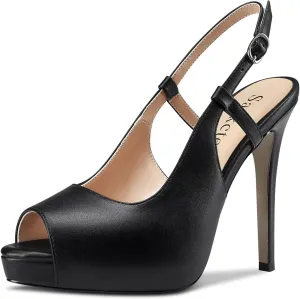 Saekcted Women High Stiletto Platform Heel Peep Open Toe Slingback Sandals Wedding Dress Ankle Strap Pumps 4.7 Inches Heels