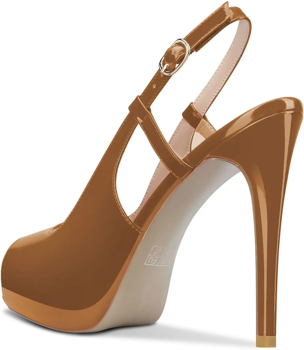 Saekcted Women High Stiletto Platform Heel Peep Open Toe Slingback Sandals Wedding Dress Ankle Strap Pumps 4.7 Inches Heels
