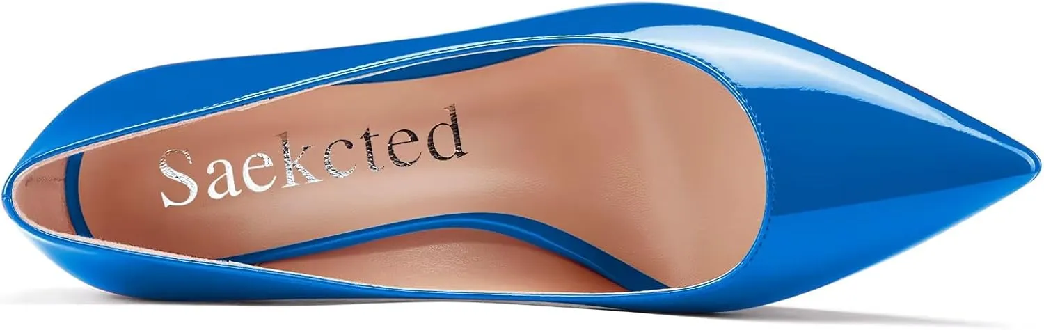 Saekcted Women High Stiletto Platform Heel Pointed Toe Pumps Slip-on Wedding Office 3.9 Inches Heels Shoes