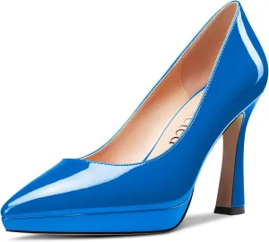 Saekcted Women High Stiletto Platform Heel Pointed Toe Pumps Slip-on Wedding Office 3.9 Inches Heels Shoes