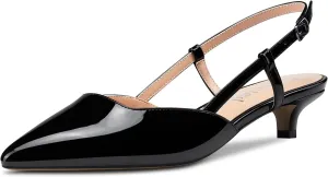 Saekcted Women Low Kitten Stiletto Heel Close Pointed Toe Pumps Ankle Strap Slingback Buckle Wedding Office Cute Sandals Shoes