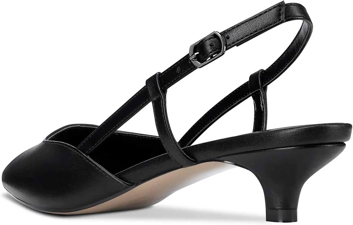 Saekcted Women Low Kitten Stiletto Heel Close Pointed Toe Pumps Ankle Strap Slingback Buckle Wedding Office Cute Sandals Shoes