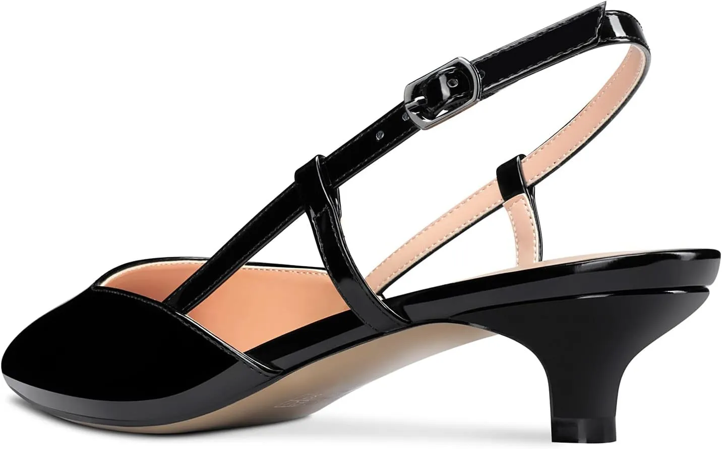 Saekcted Women Low Kitten Stiletto Heel Close Pointed Toe Pumps Ankle Strap Slingback Buckle Wedding Office Cute Sandals Shoes