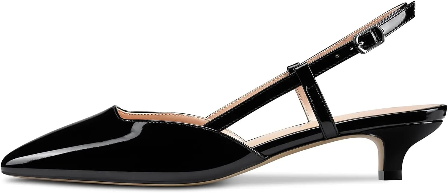 Saekcted Women Low Kitten Stiletto Heel Close Pointed Toe Pumps Ankle Strap Slingback Buckle Wedding Office Cute Sandals Shoes
