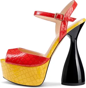 Saekcted Women's Chunky High Heels Platform Fashion Party Sandals Peep-Toe Ankel-Strap Sandal 6Inch Heel Shoes for Wedding Dress