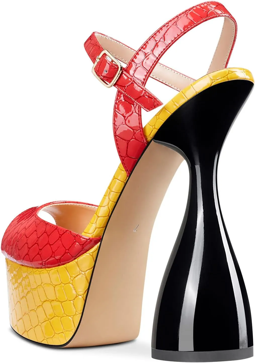 Saekcted Women's Chunky High Heels Platform Fashion Party Sandals Peep-Toe Ankel-Strap Sandal 6Inch Heel Shoes for Wedding Dress