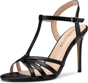 Saekcted Womens Stilettos High Heel Peep Open Toe Ankle Strap Slingback Sandals Wedding Dress Shoes 3.9 Inches Heels