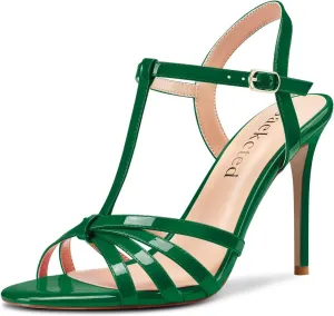 Saekcted Womens Stilettos High Heel Peep Open Toe Ankle Strap Slingback Sandals Wedding Dress Shoes 3.9 Inches Heels