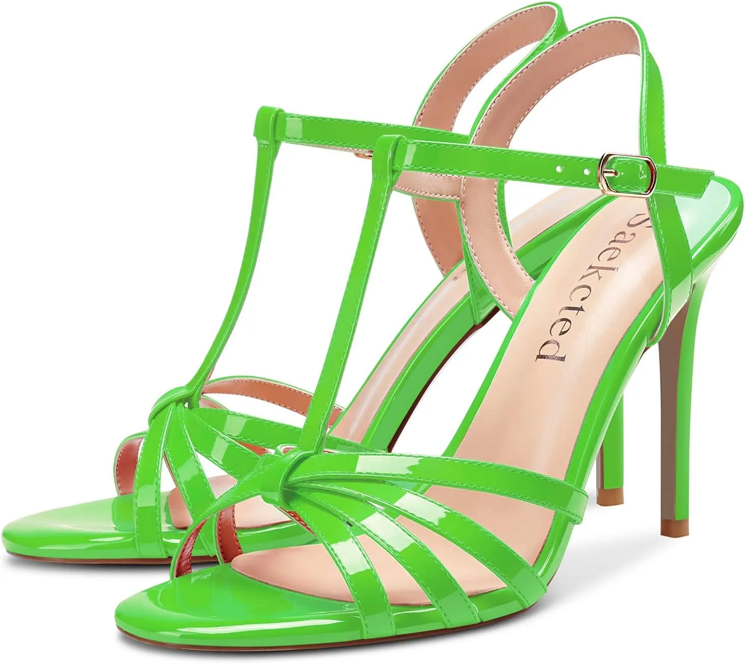 Saekcted Womens Stilettos High Heel Peep Open Toe Ankle Strap Slingback Sandals Wedding Dress Shoes 3.9 Inches Heels