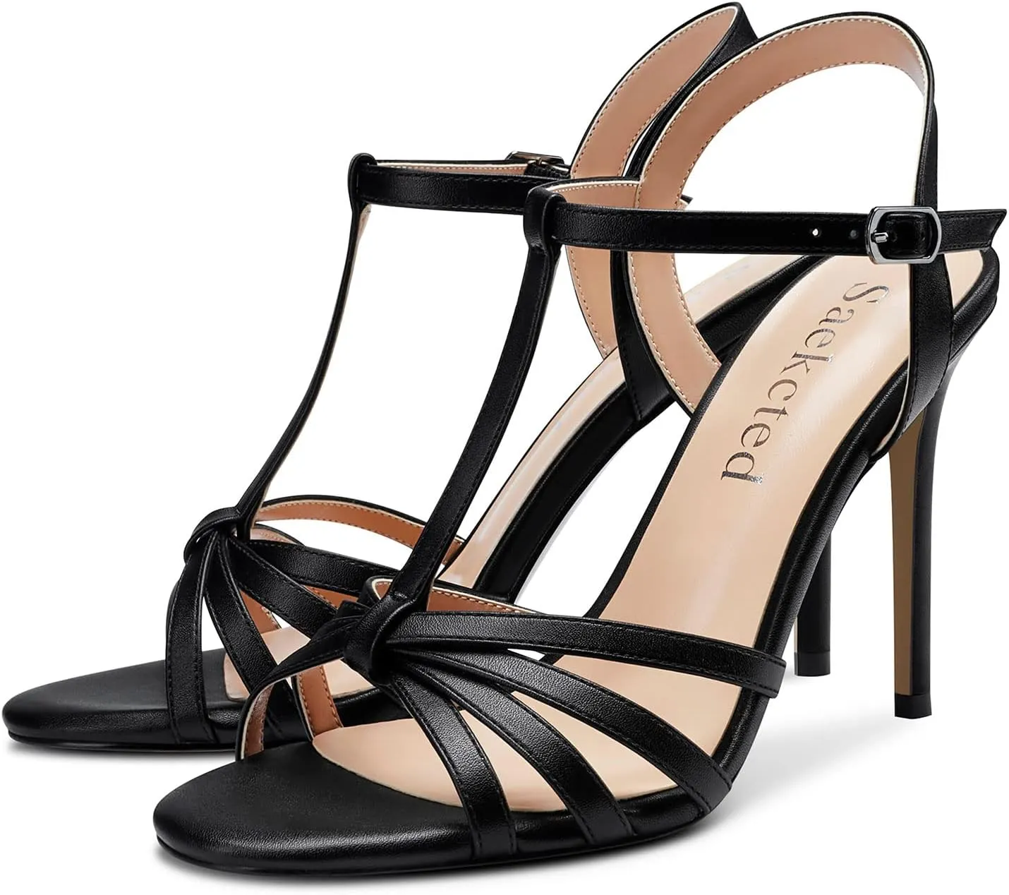Saekcted Womens Stilettos High Heel Peep Open Toe Ankle Strap Slingback Sandals Wedding Dress Shoes 3.9 Inches Heels