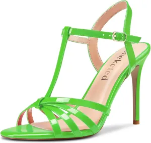 Saekcted Womens Stilettos High Heel Peep Open Toe Ankle Strap Slingback Sandals Wedding Dress Shoes 3.9 Inches Heels