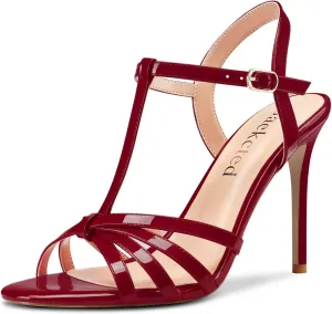 Saekcted Womens Stilettos High Heel Peep Open Toe Ankle Strap Slingback Sandals Wedding Dress Shoes 3.9 Inches Heels