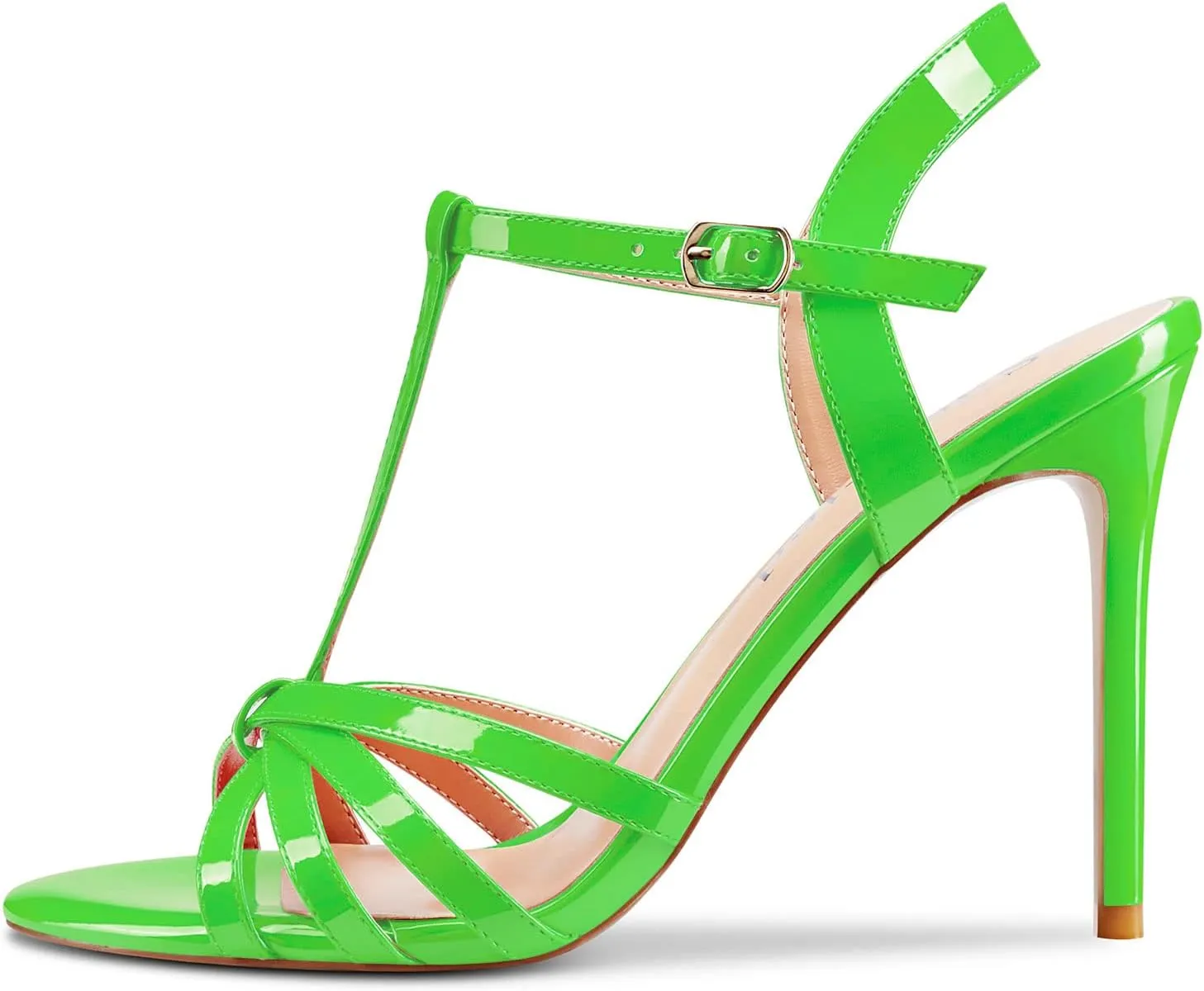 Saekcted Womens Stilettos High Heel Peep Open Toe Ankle Strap Slingback Sandals Wedding Dress Shoes 3.9 Inches Heels