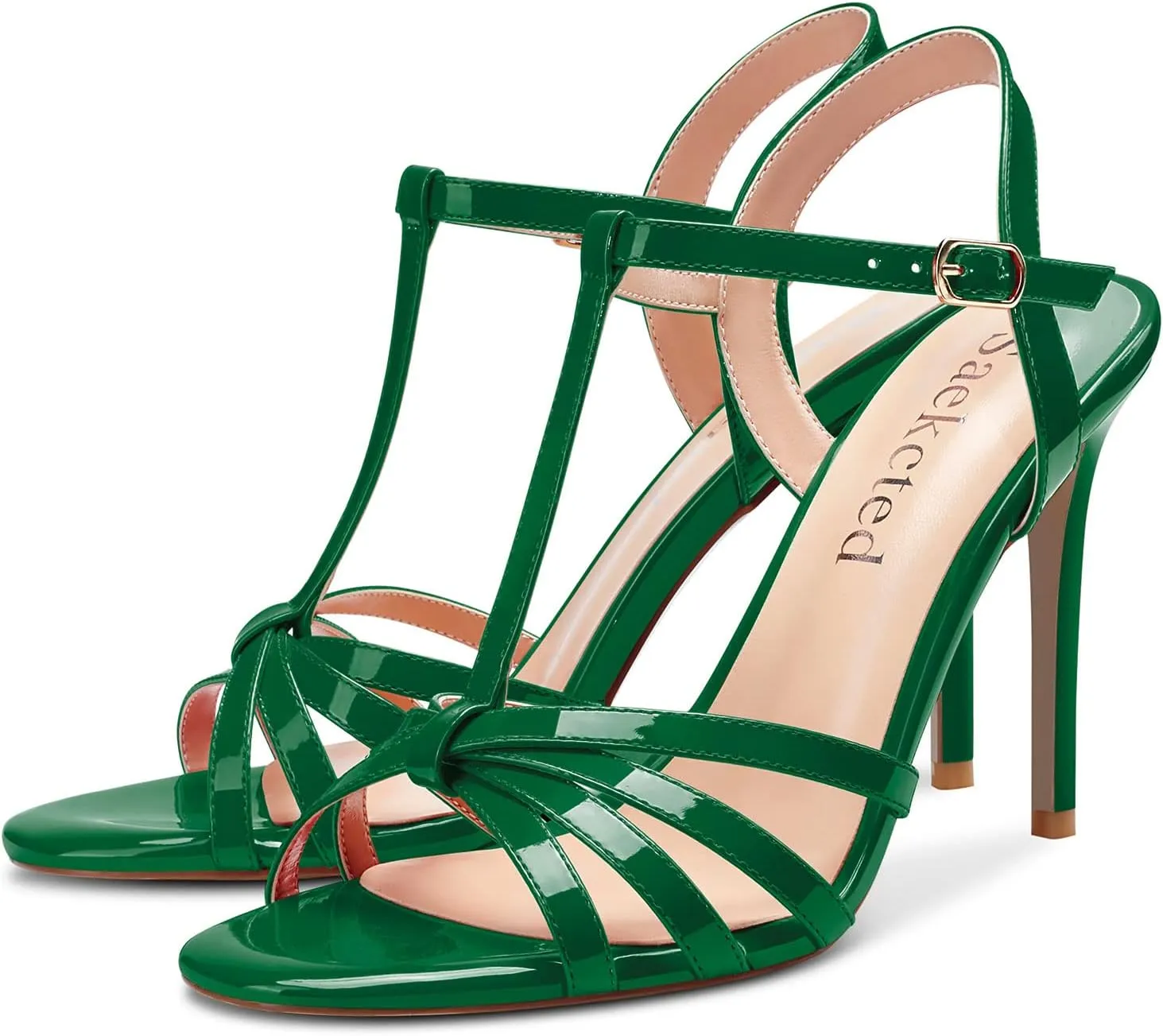 Saekcted Womens Stilettos High Heel Peep Open Toe Ankle Strap Slingback Sandals Wedding Dress Shoes 3.9 Inches Heels