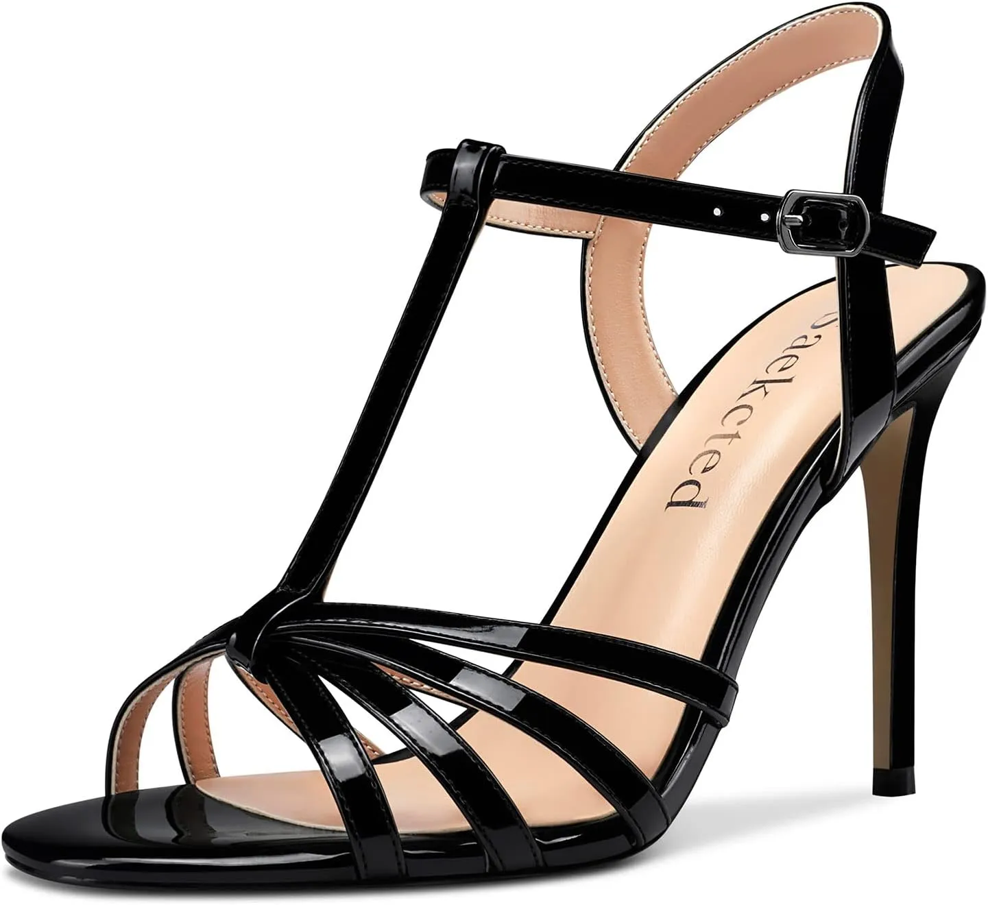Saekcted Womens Stilettos High Heel Peep Open Toe Ankle Strap Slingback Sandals Wedding Dress Shoes 3.9 Inches Heels