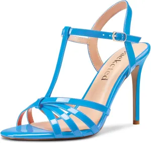 Saekcted Womens Stilettos High Heel Peep Open Toe Ankle Strap Slingback Sandals Wedding Dress Shoes 3.9 Inches Heels