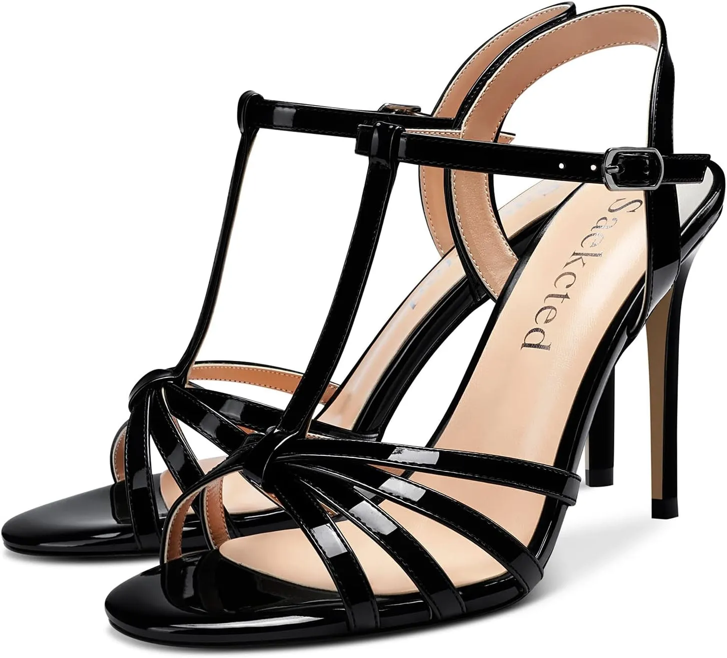Saekcted Womens Stilettos High Heel Peep Open Toe Ankle Strap Slingback Sandals Wedding Dress Shoes 3.9 Inches Heels