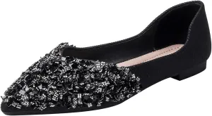 SAFECAMS Women's Shiny Rhinestone Ballet Flats Shoes Pointed Toe Flats for Women Comfortable Slip on Wedding Work Low Heel Dress Shoes