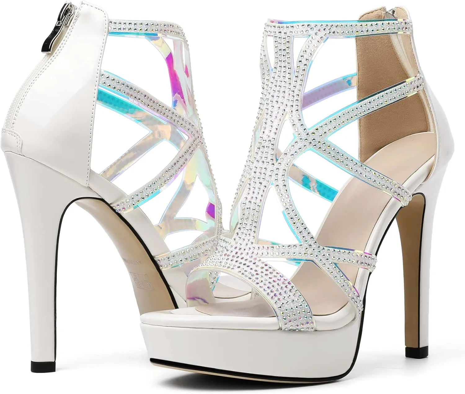 SAMMITOP Women's High Heel Sandals with Rinestones, Sexy Gladiator Platform Sandals, Open Toe Strappy Pumps shoes for Party Event Night Dress