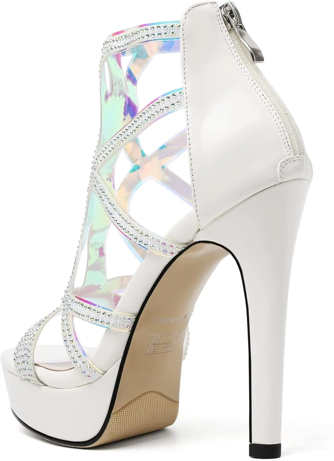 SAMMITOP Women's High Heel Sandals with Rinestones, Sexy Gladiator Platform Sandals, Open Toe Strappy Pumps shoes for Party Event Night Dress