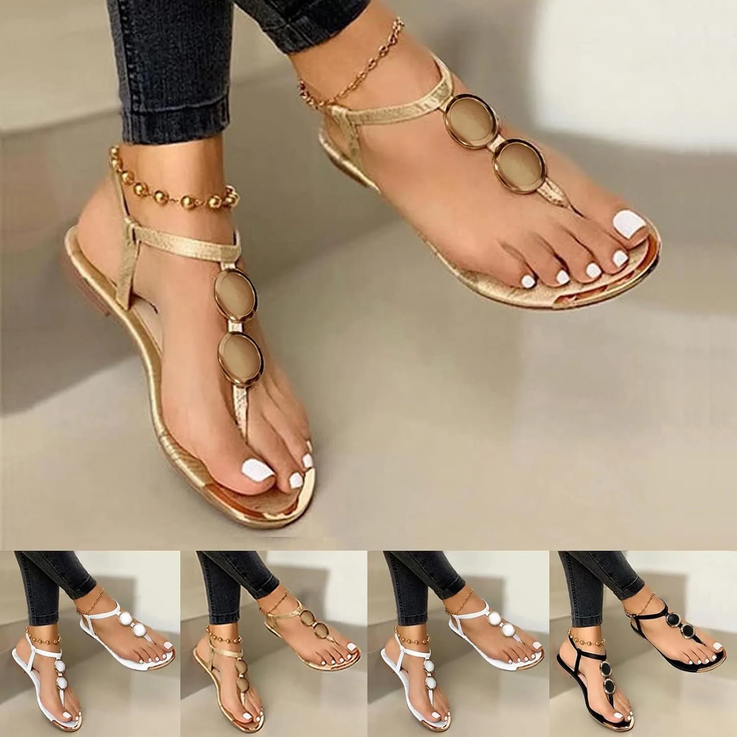 Sandalias para Mujer, Women's Casual Open Toe Buckle Strap Roman Sandal Summer Bohemian Shoes Roman Sandals