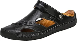 Sandals For Men Men's Summer Breathable Hand Sewn Foot Covering Casual Beach Lazy PU Comfort Slide Sandals Men
