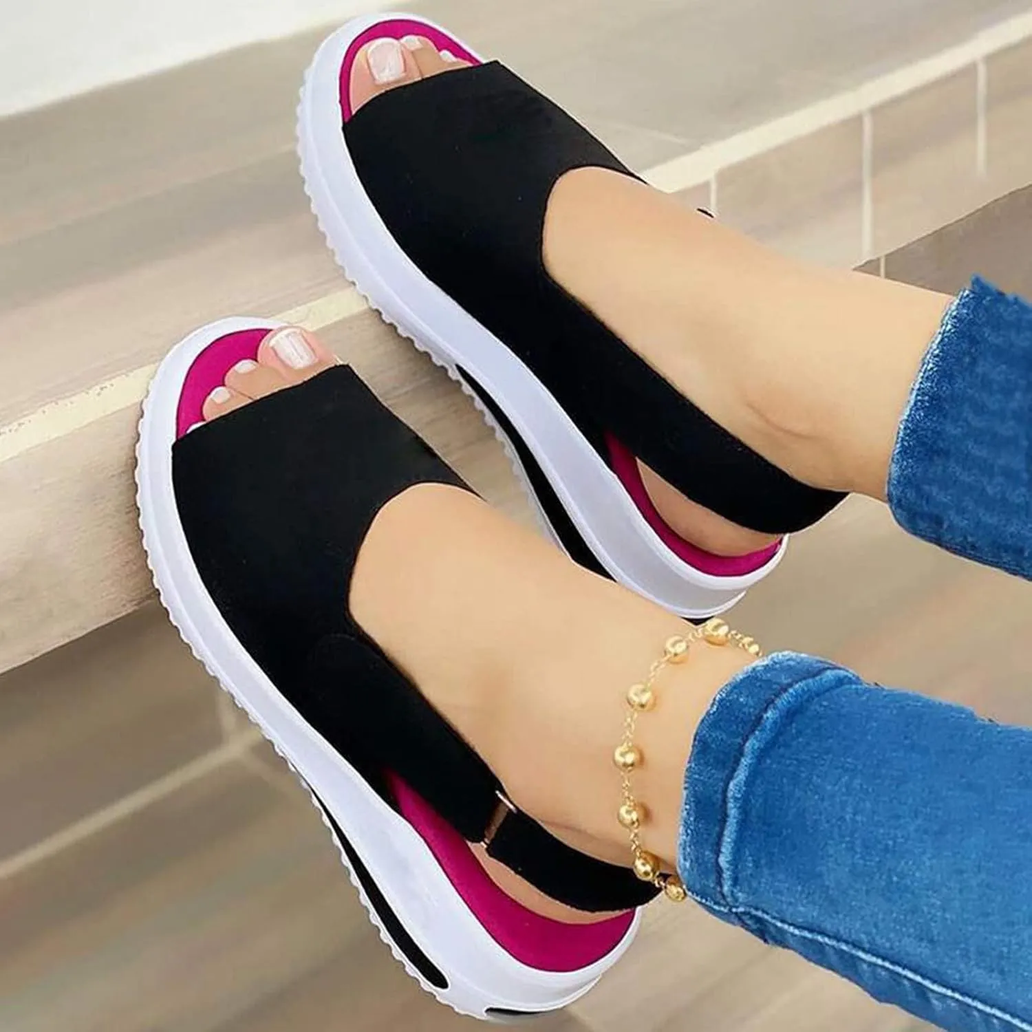 Sandals for Women Dressy, Summer Sandals for Women Strappy Platform Sandals Close Toe Wedge Shoes Comfy Sandals