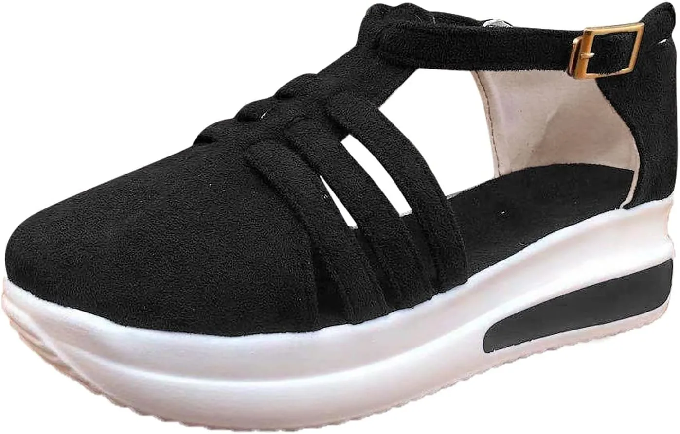 Sandals for Women Dressy, Summer Sandals for Women Strappy Platform Sandals Close Toe Wedge Shoes Comfy Sandals