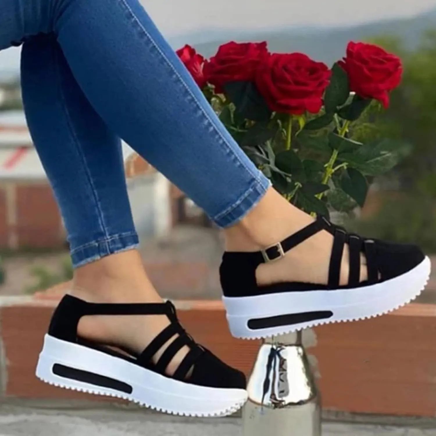 Sandals for Women Dressy, Summer Sandals for Women Strappy Platform Sandals Close Toe Wedge Shoes Comfy Sandals