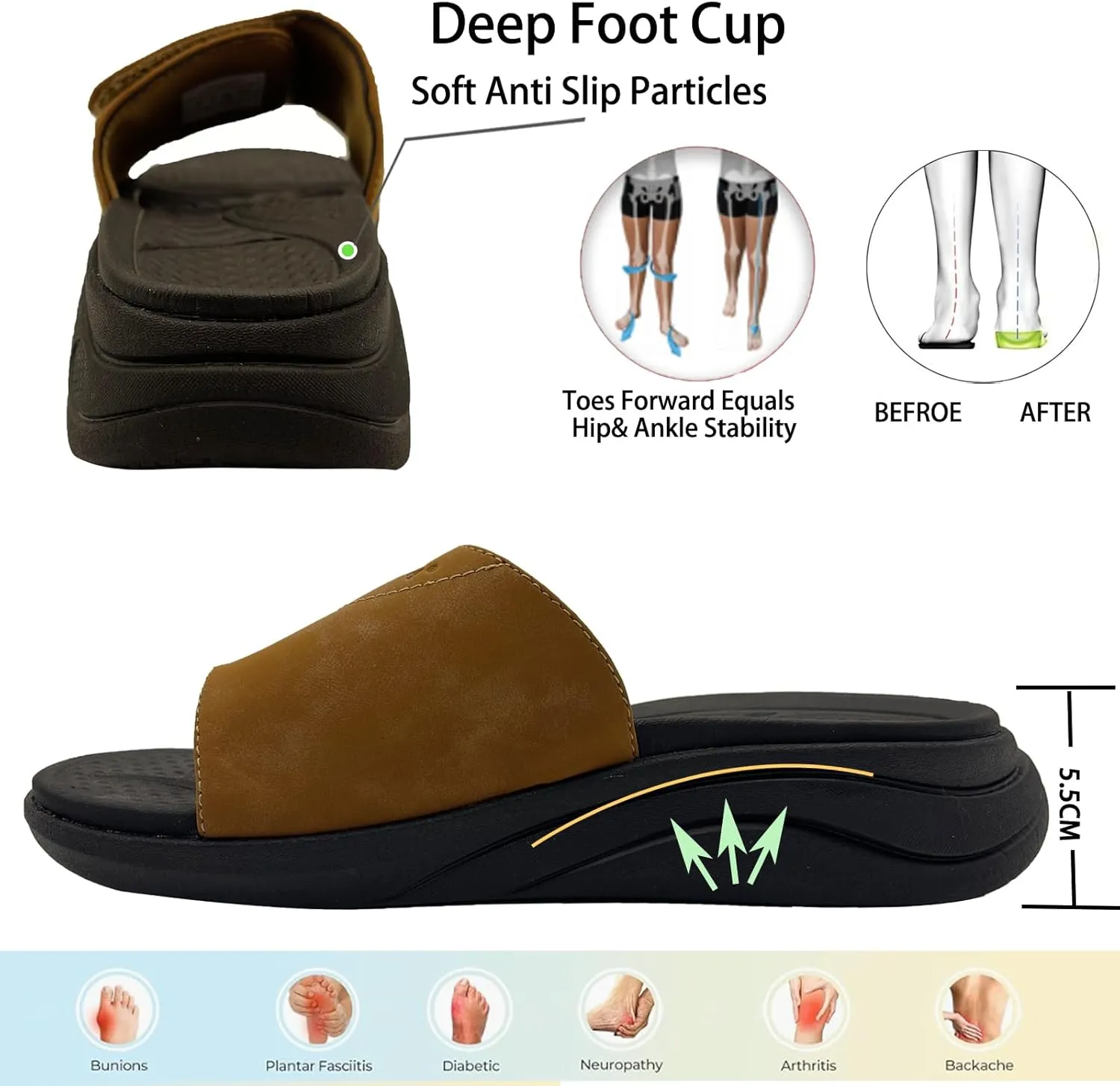 Sandals for Women with Adjustable Width Arch Support Orthotic for Swollen Feet | Foot Pain Relief