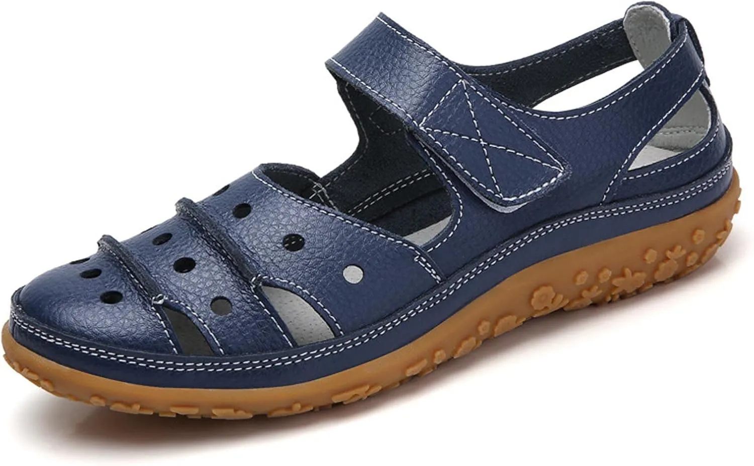 Sandals Women Dressy Summer Flat Round Toe Closed Toe Hook and Loop Clogs Comfy Soft Sole Non-Slip Outdoor Ladies Shoes