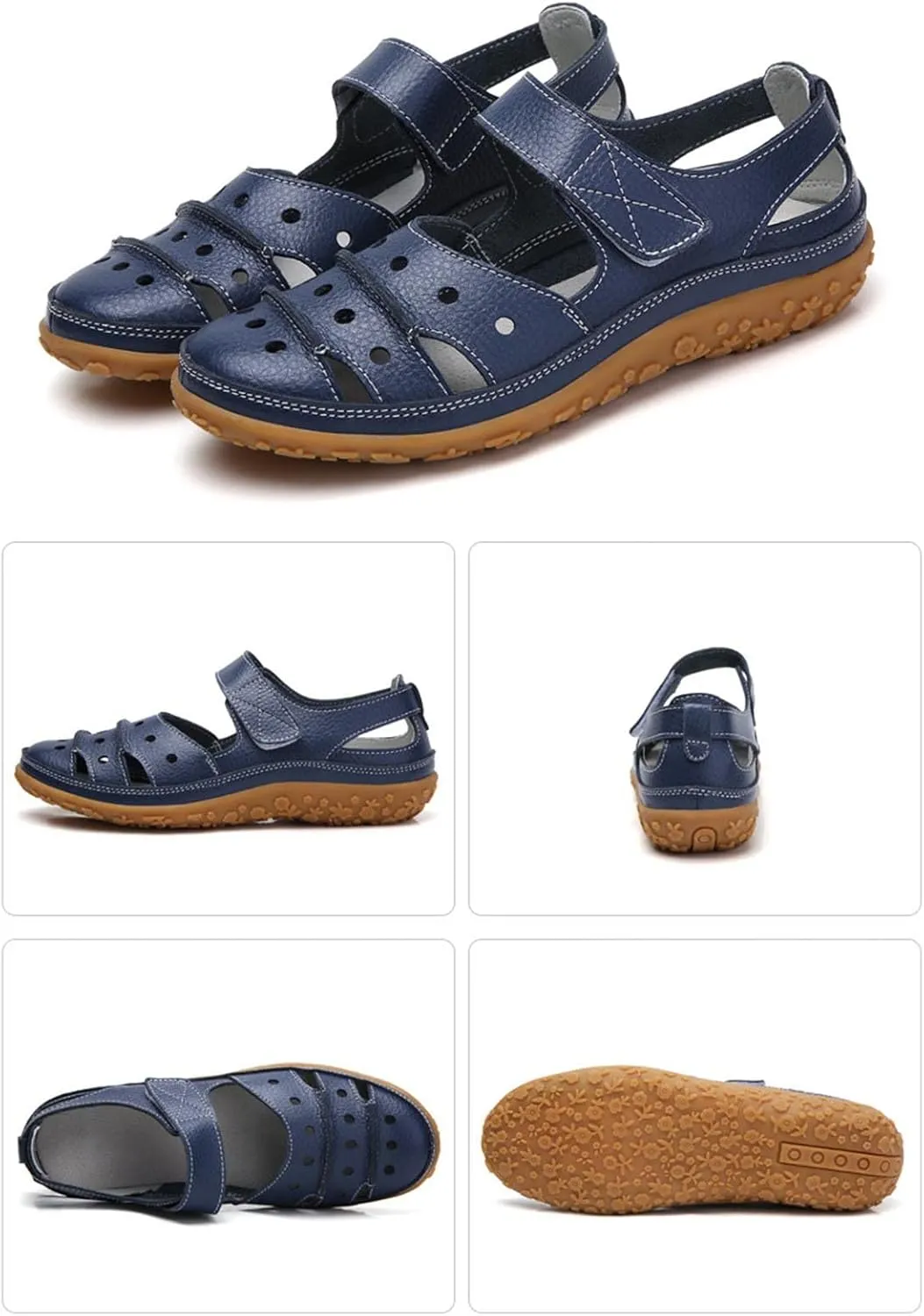 Sandals Women Dressy Summer Flat Round Toe Closed Toe Hook and Loop Clogs Comfy Soft Sole Non-Slip Outdoor Ladies Shoes