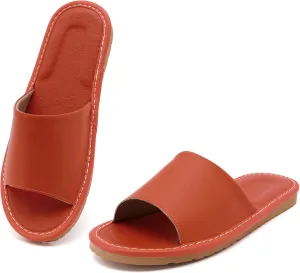 Sandals Women Men, Genuine Leather Slippers, House Slippers for Women Indoor Outdoor, Unisex Soft Flat Sandals