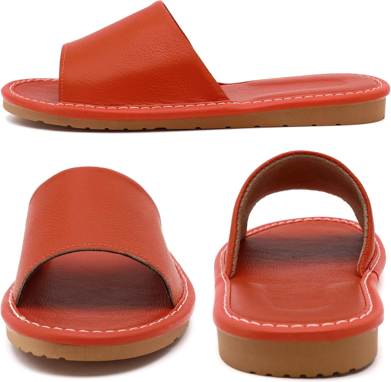 Sandals Women Men, Genuine Leather Slippers, House Slippers for Women Indoor Outdoor, Unisex Soft Flat Sandals